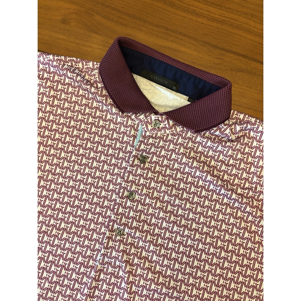 Greyson Golf Micro Polo Shirt Men XL Purple Geometric Tail Performance Wolf Logo